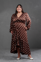 Vestido Envolvente polka dots Marron