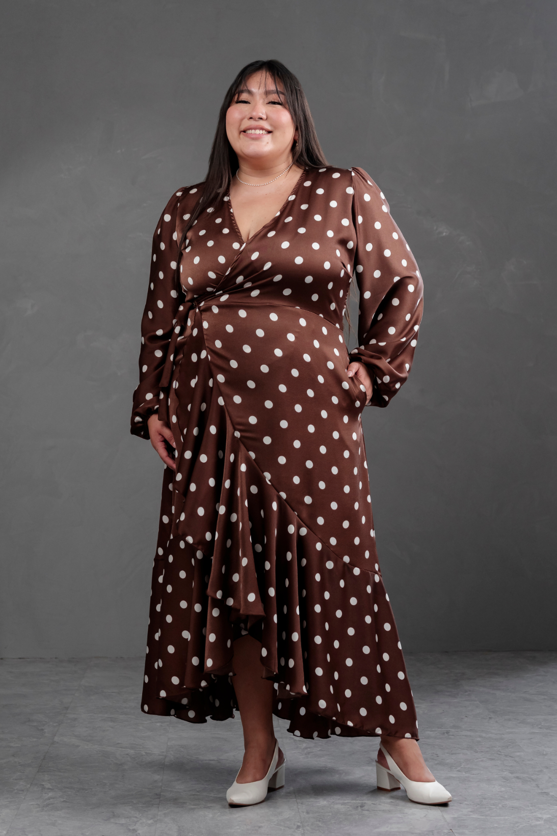 Vestido Envolvente polka dots Marron