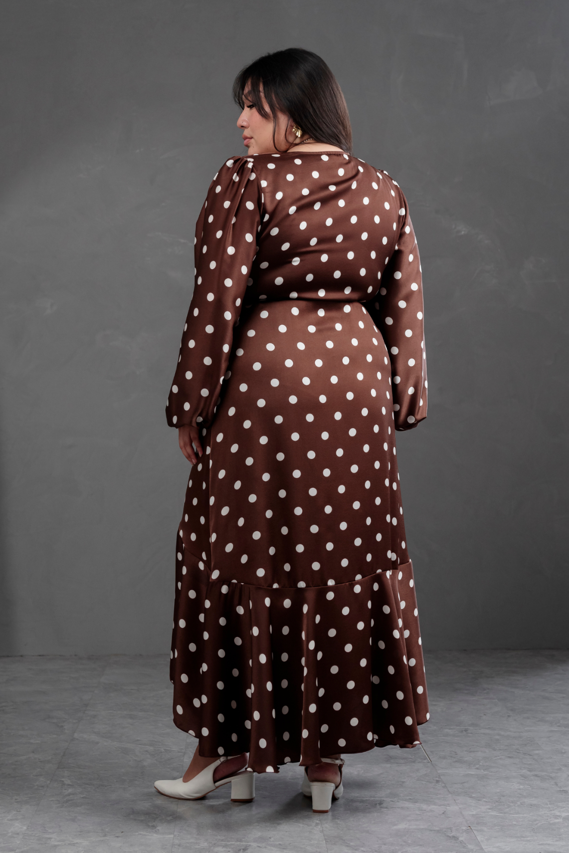 Vestido Envolvente polka dots Marron