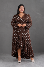 Vestido Envolvente polka dots Marron