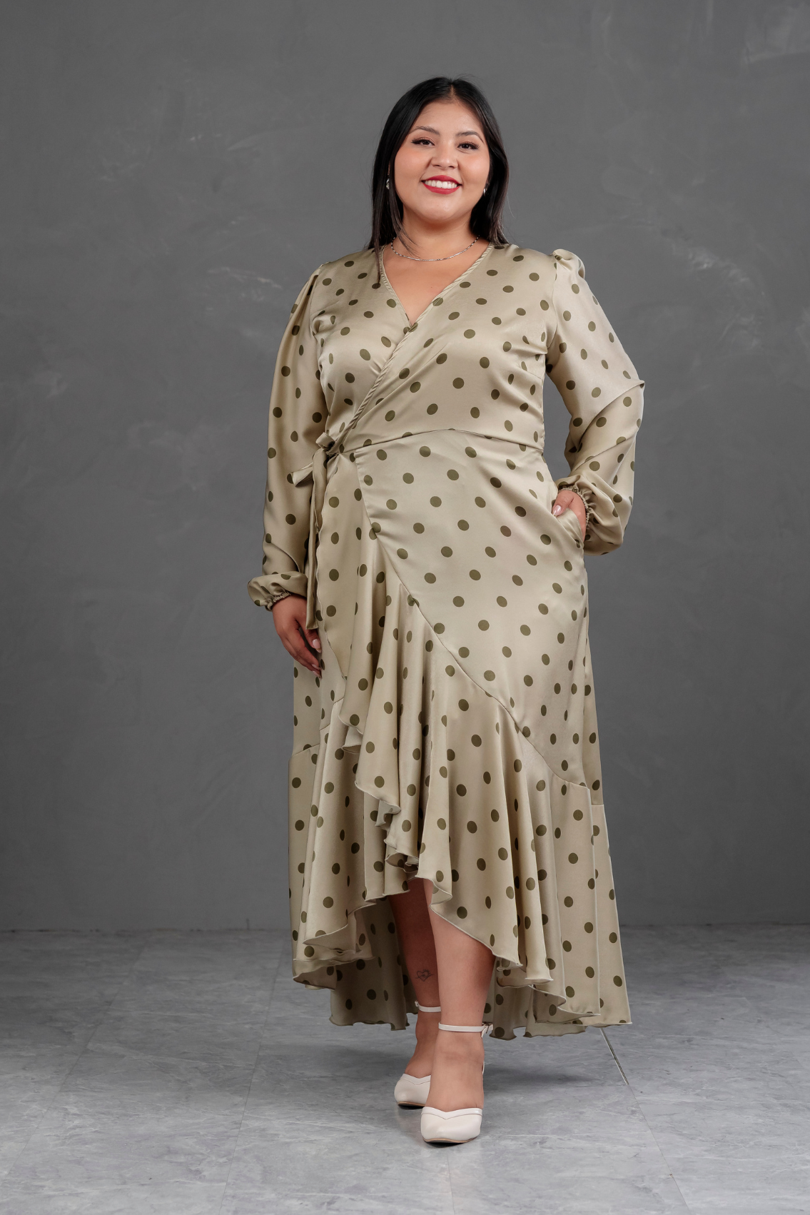 Vestido Envolvente polka dots Verde Olivo