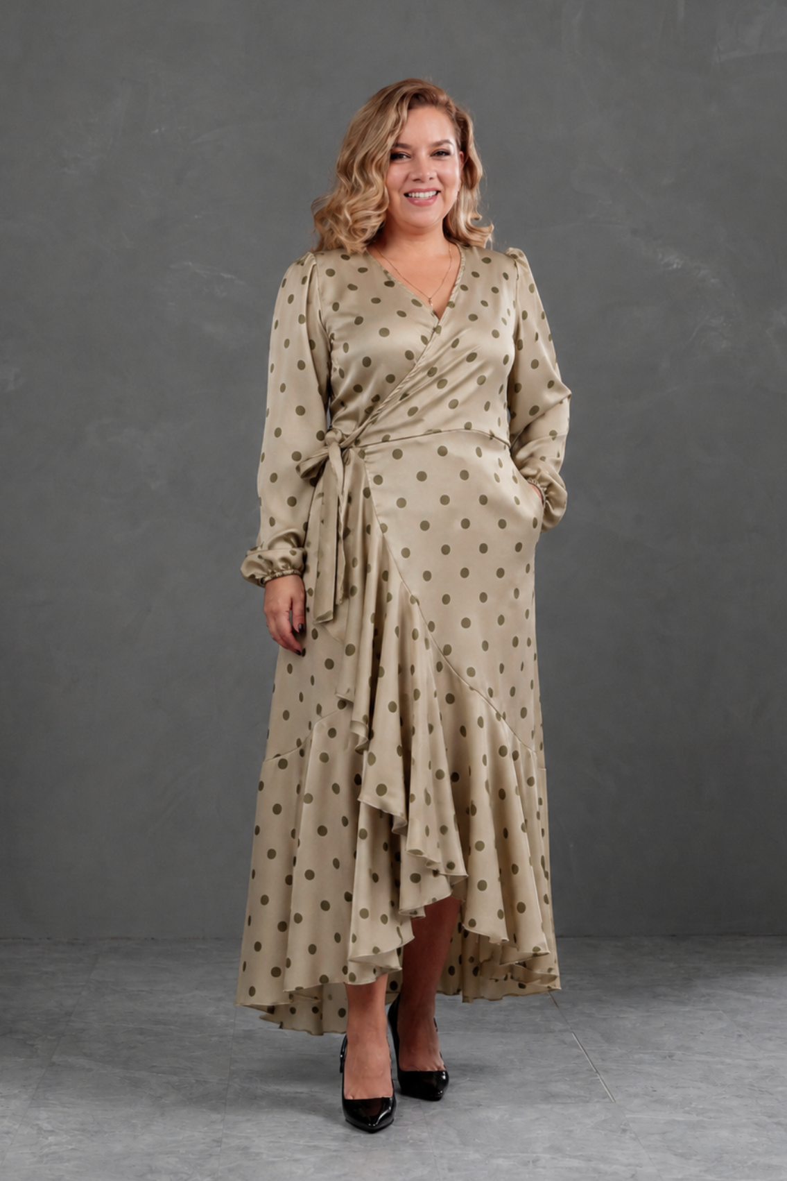 Vestido Envolvente polka dots Verde Olivo