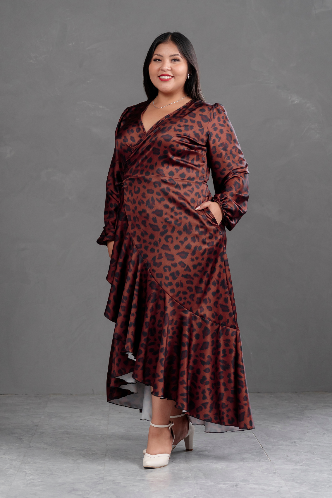Vestido Envolvente animal print Marron