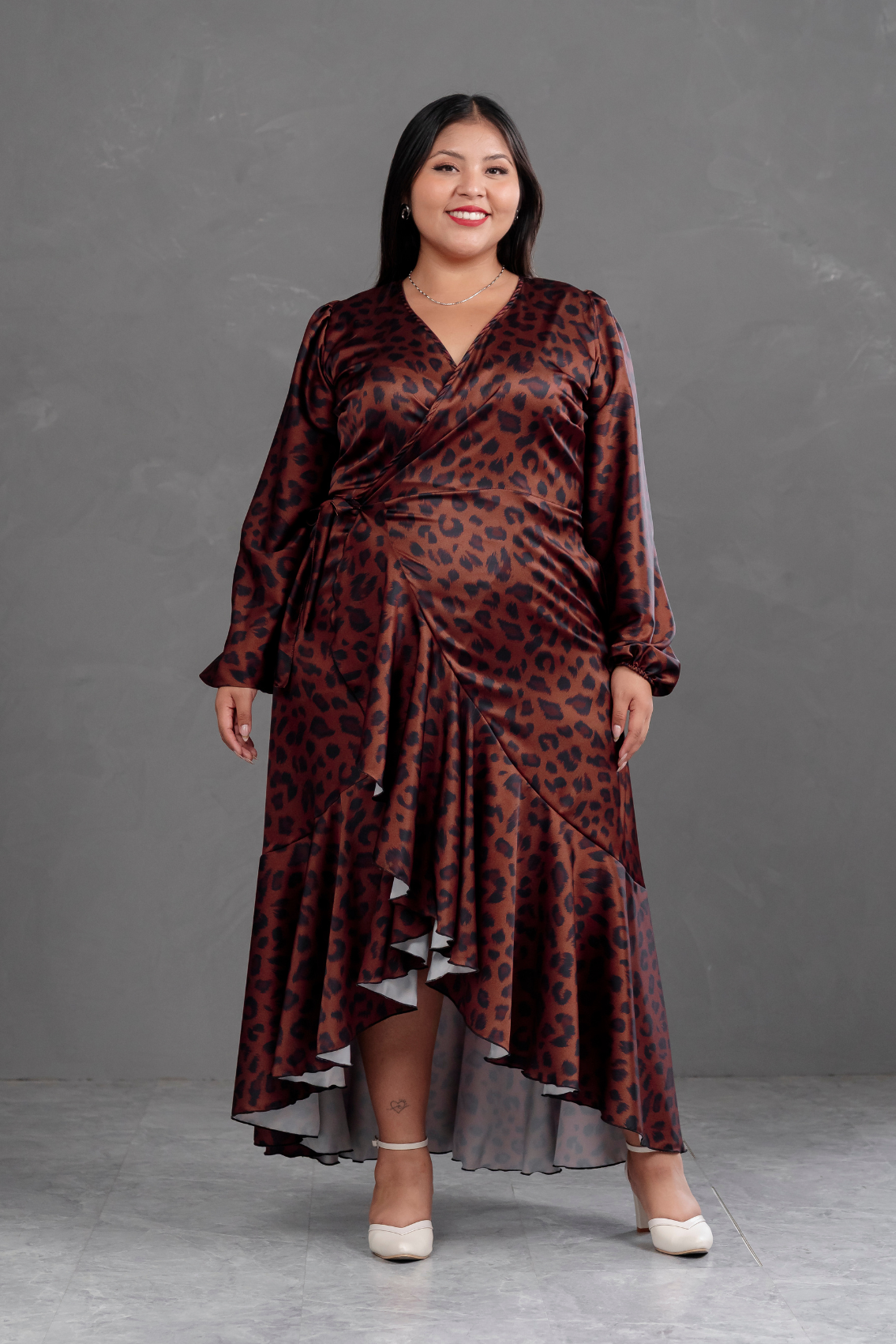 Vestido Envolvente animal print Marron
