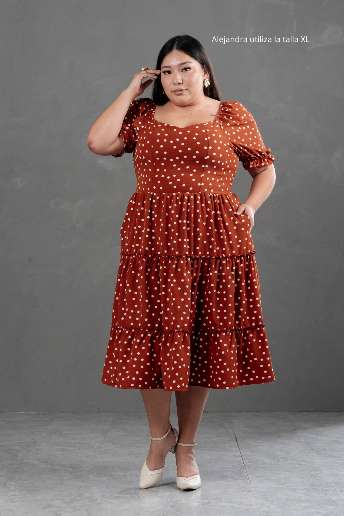 Vestido Midi Alice Polka Dots Lacre