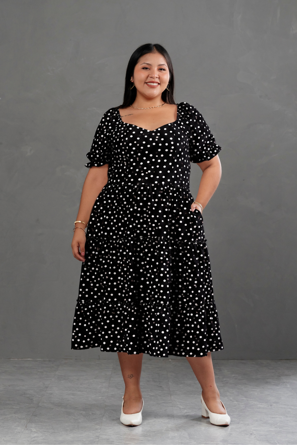 Vestido Midi Alice Polka Dots Negro