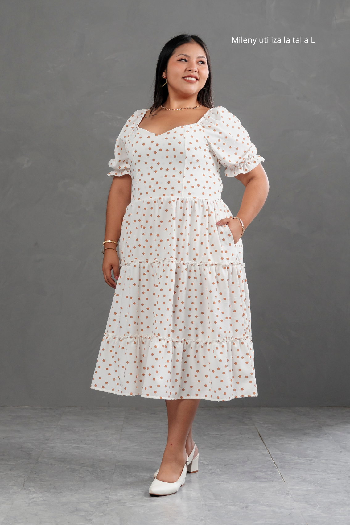 Vestido Midi Alice Polka Dots Blanco
