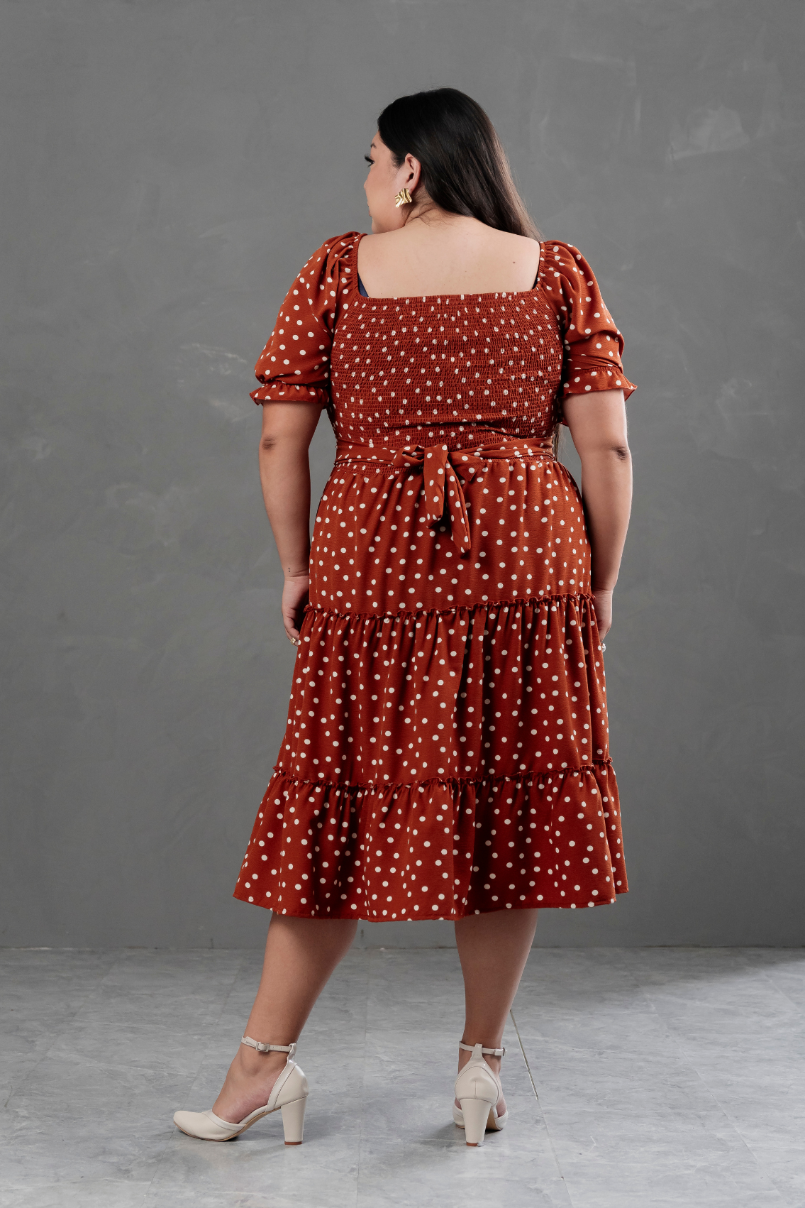 Vestido Midi Alice Polka Dots Lacre