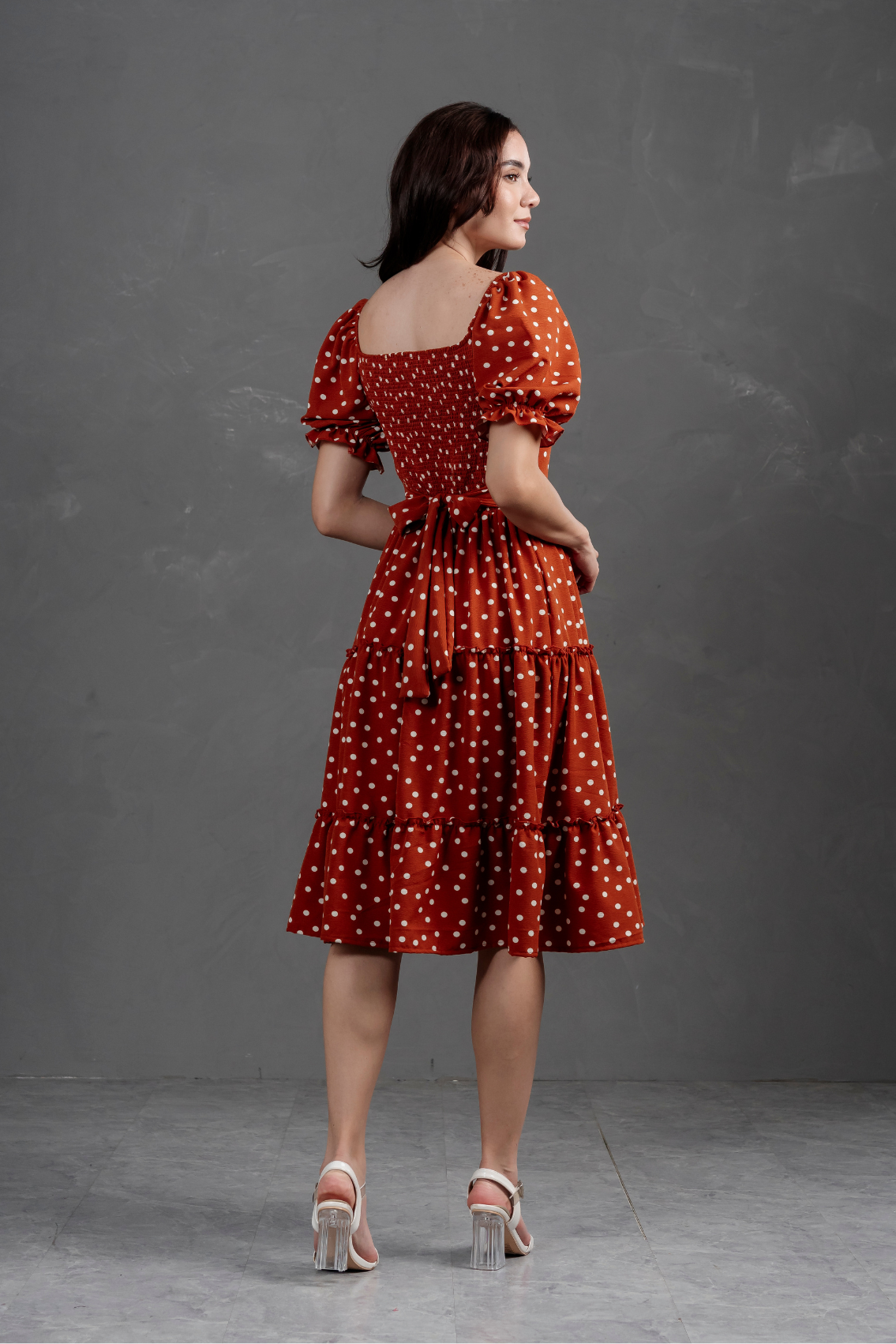 Vestido Midi Alice Polka Dots Lacre