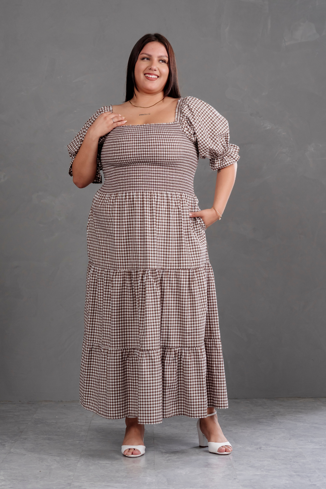 Vestido largo de cuadros Vichy Gabriela