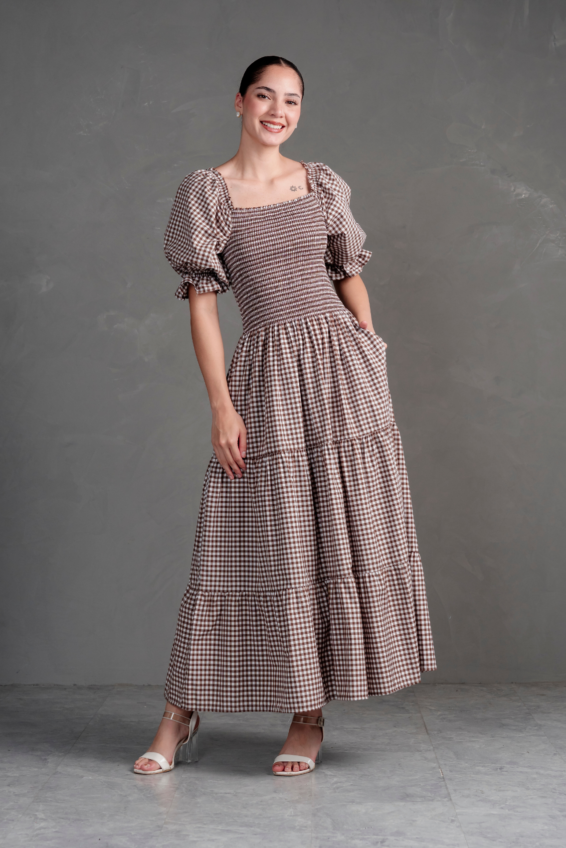 Vestido largo de cuadros Vichy Gabriela