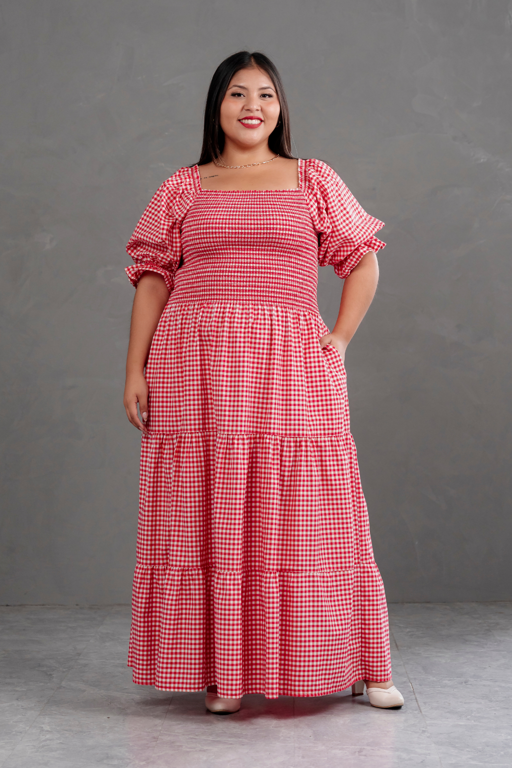 Vestido largo de cuadros Vichy Gabriela