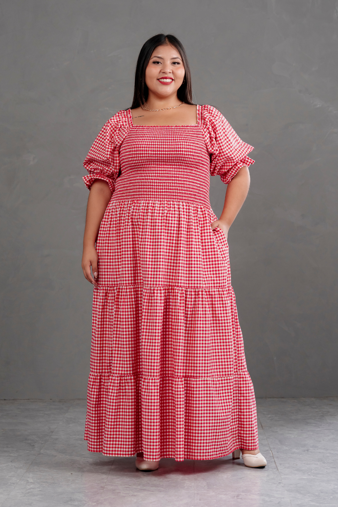 Vestido largo de cuadros Vichy Gabriela