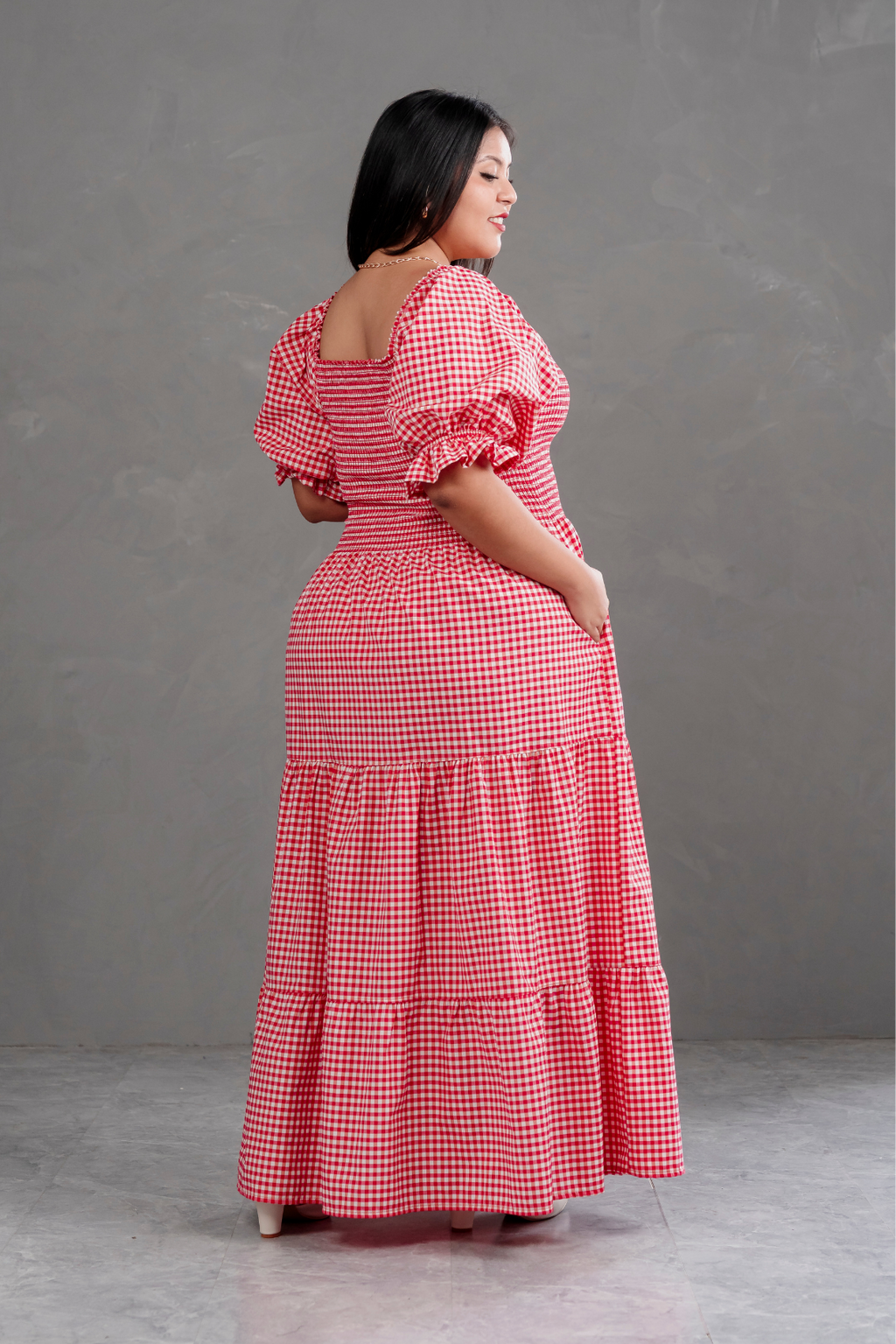 Vestido largo de cuadros Vichy Gabriela