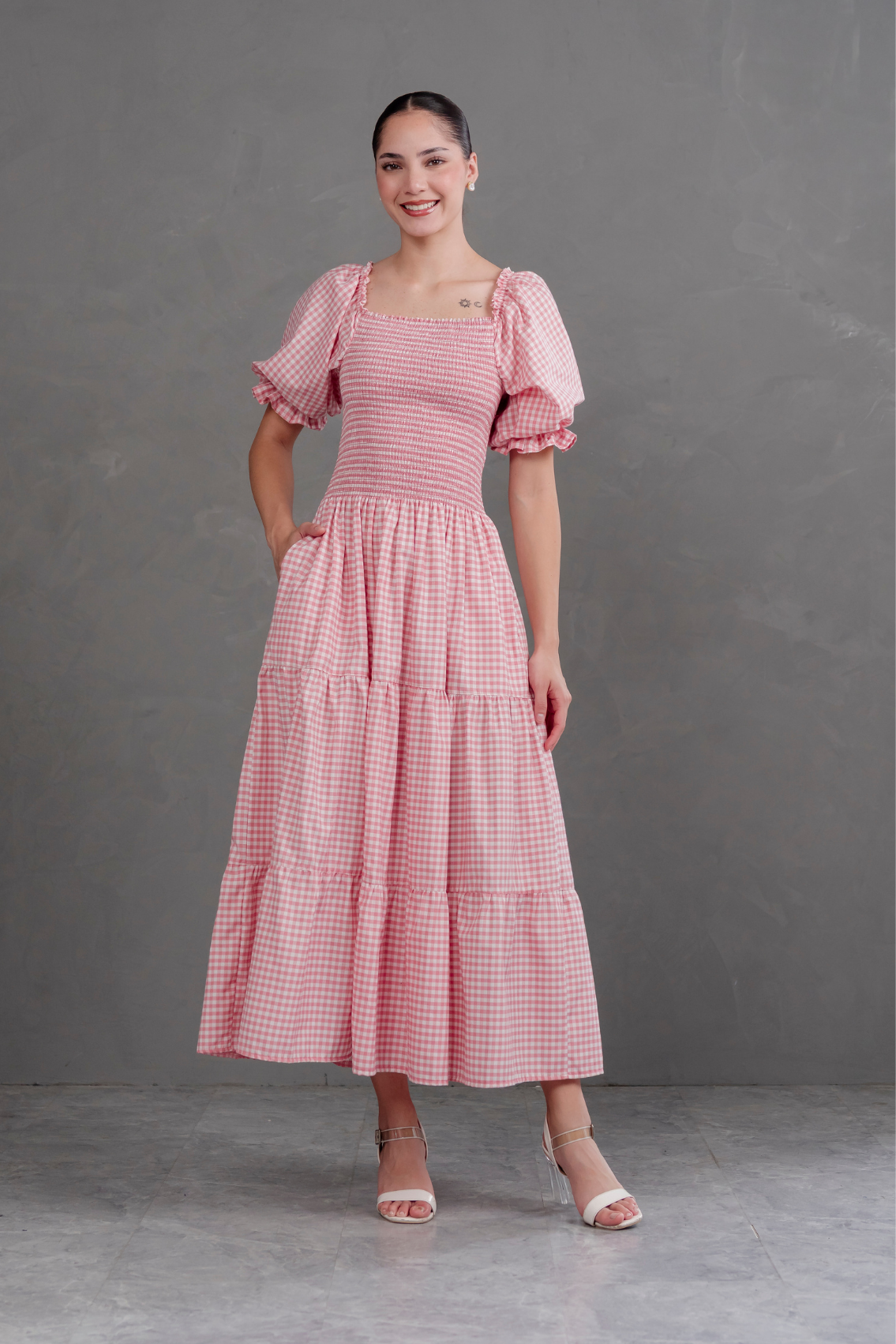 Vestido largo de cuadros Vichy Gabriela