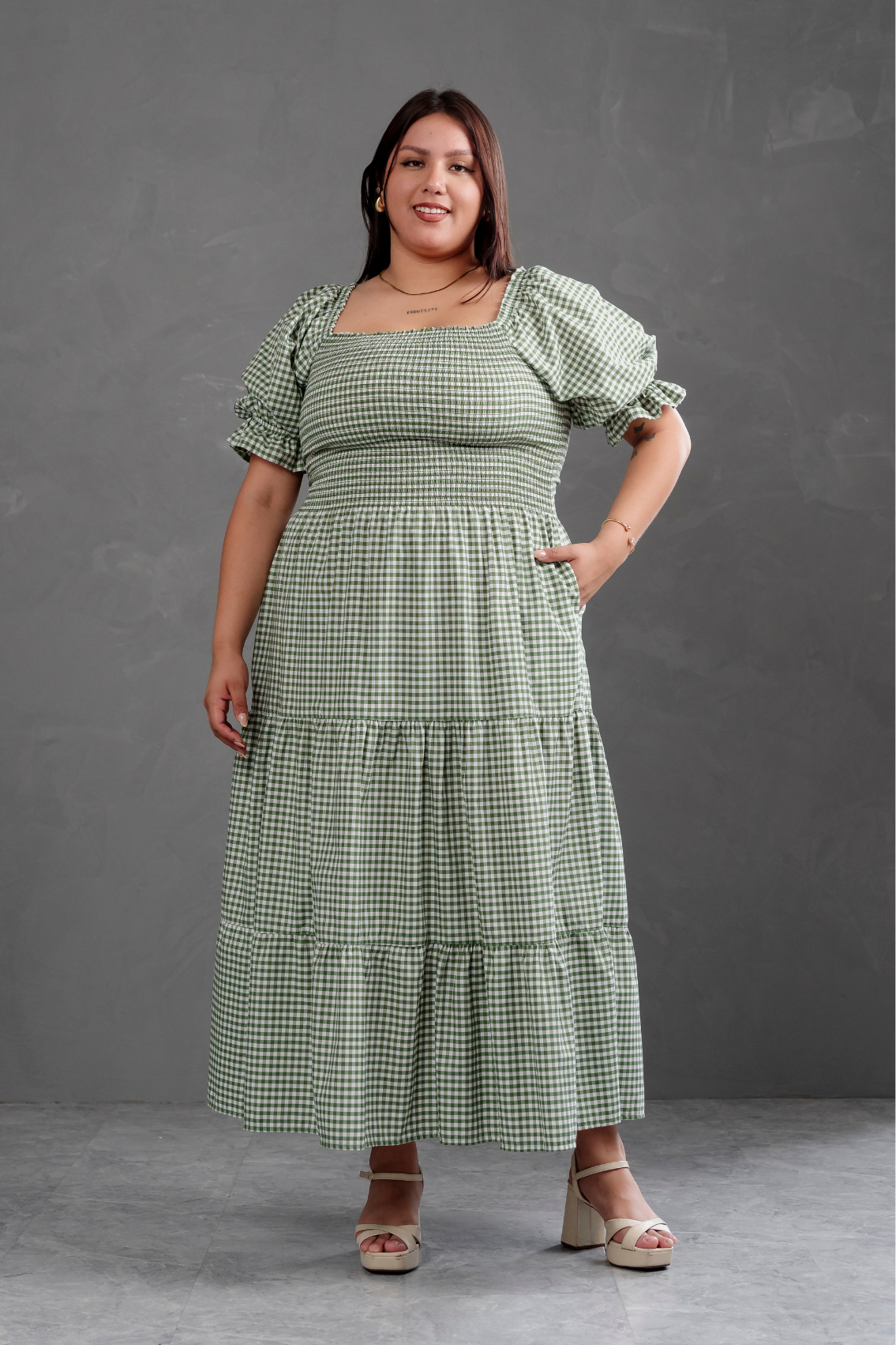 Vestido largo de cuadros Vichy Gabriela
