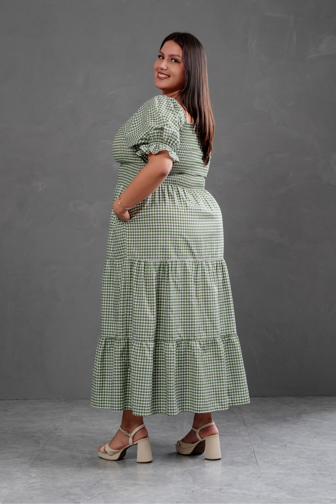 Vestido largo de cuadros Vichy Gabriela
