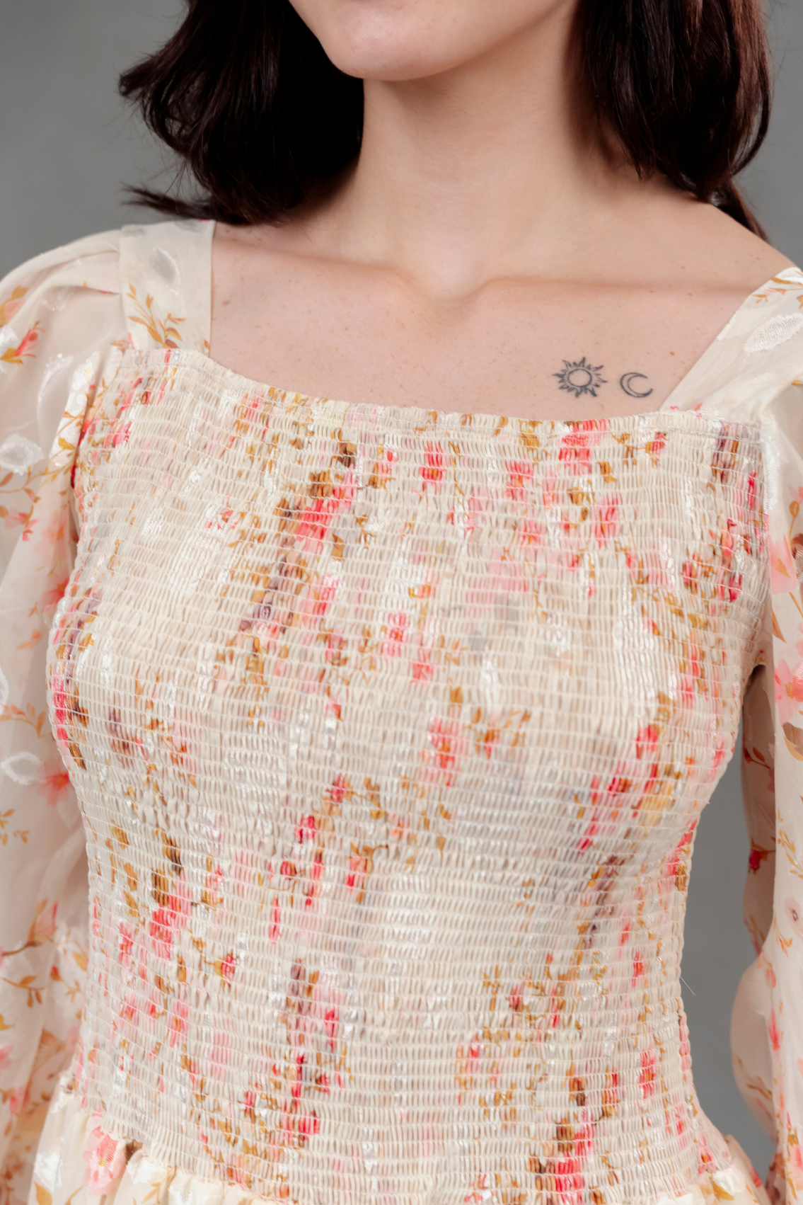 Vestido de Gasa Amelia manga larga beige