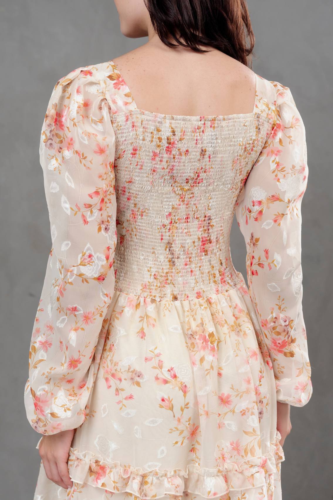 Vestido de Gasa Amelia manga larga beige