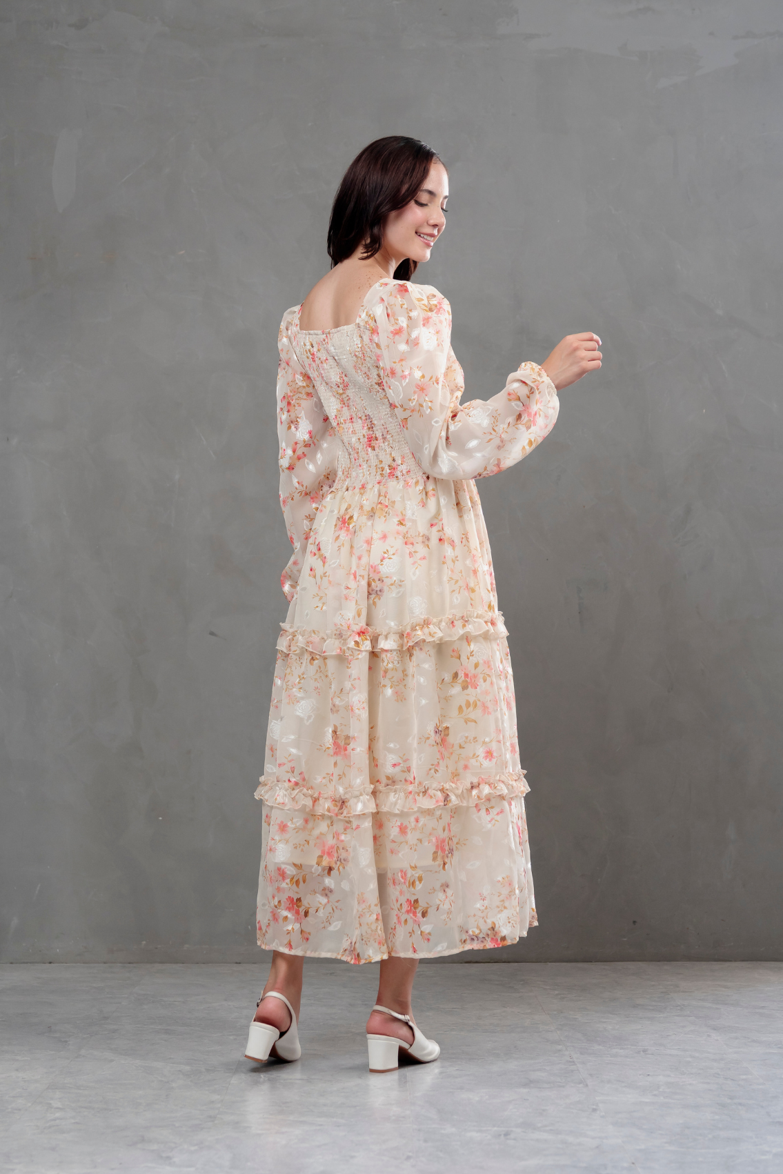 Vestido de Gasa Amelia manga larga beige