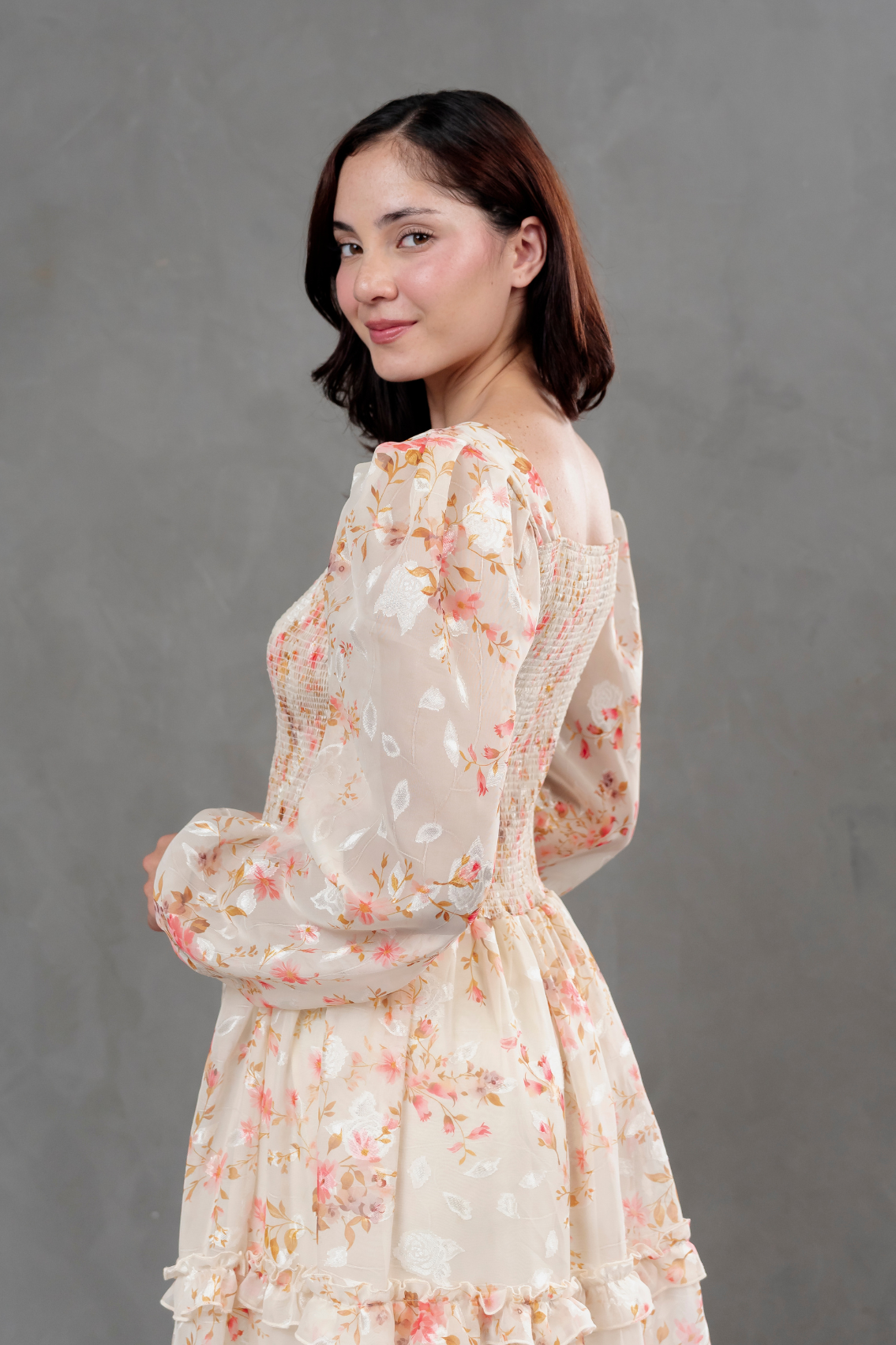 Vestido de Gasa Amelia manga larga beige