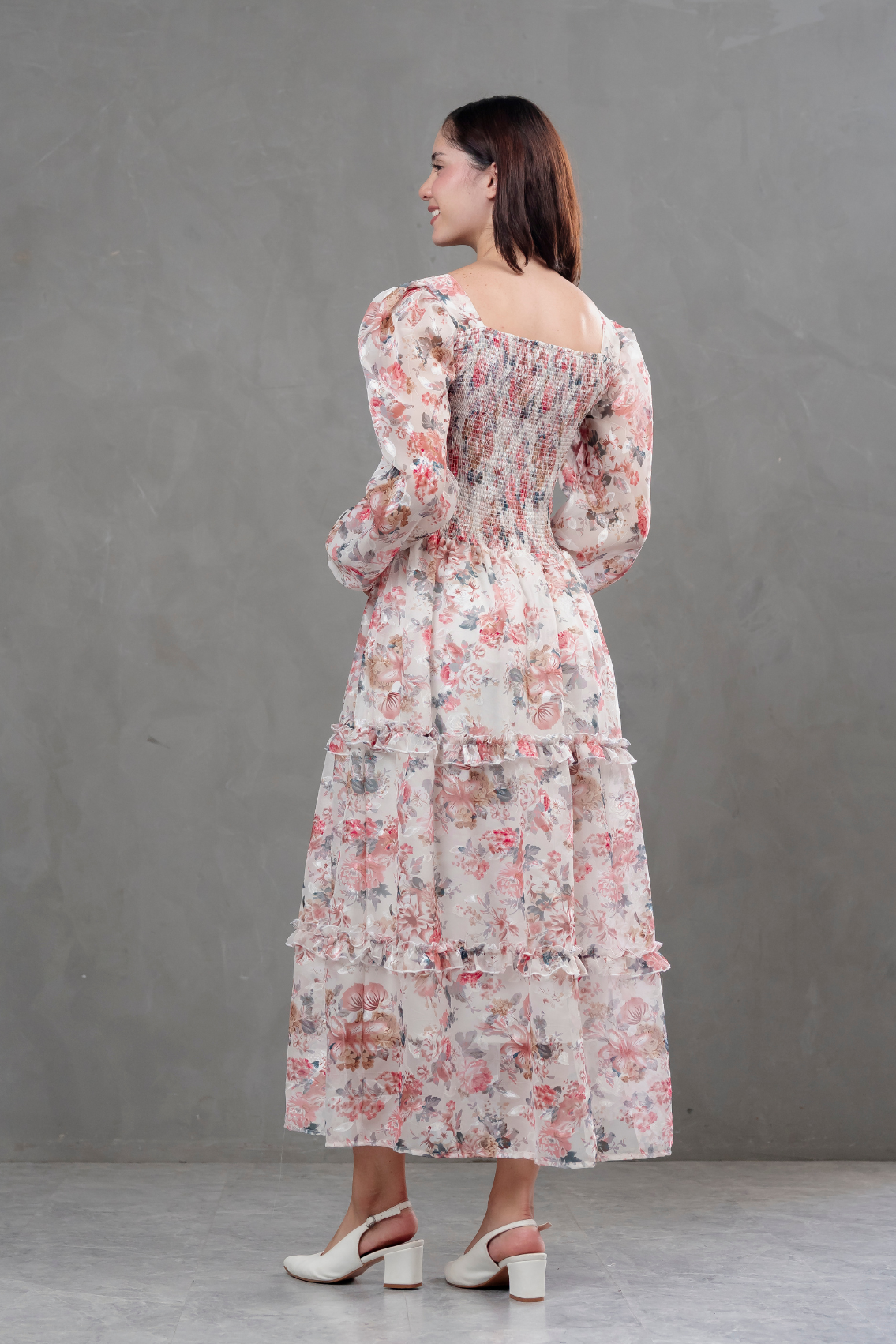 Vestido de gasa Amelia manga larga floreado