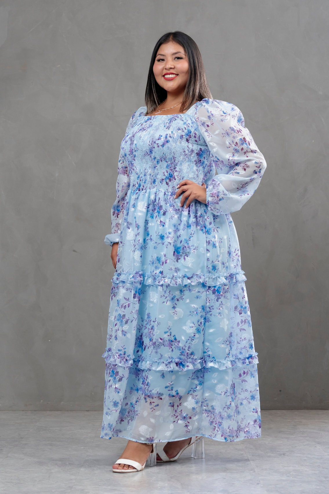 Vestido de gasa Amelia manga larga