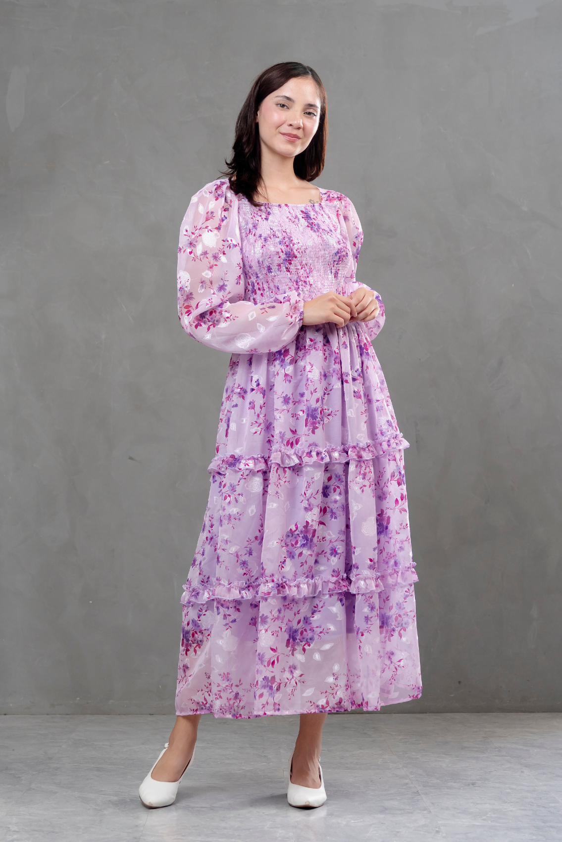 Vestido de gasa Amelia manga larga