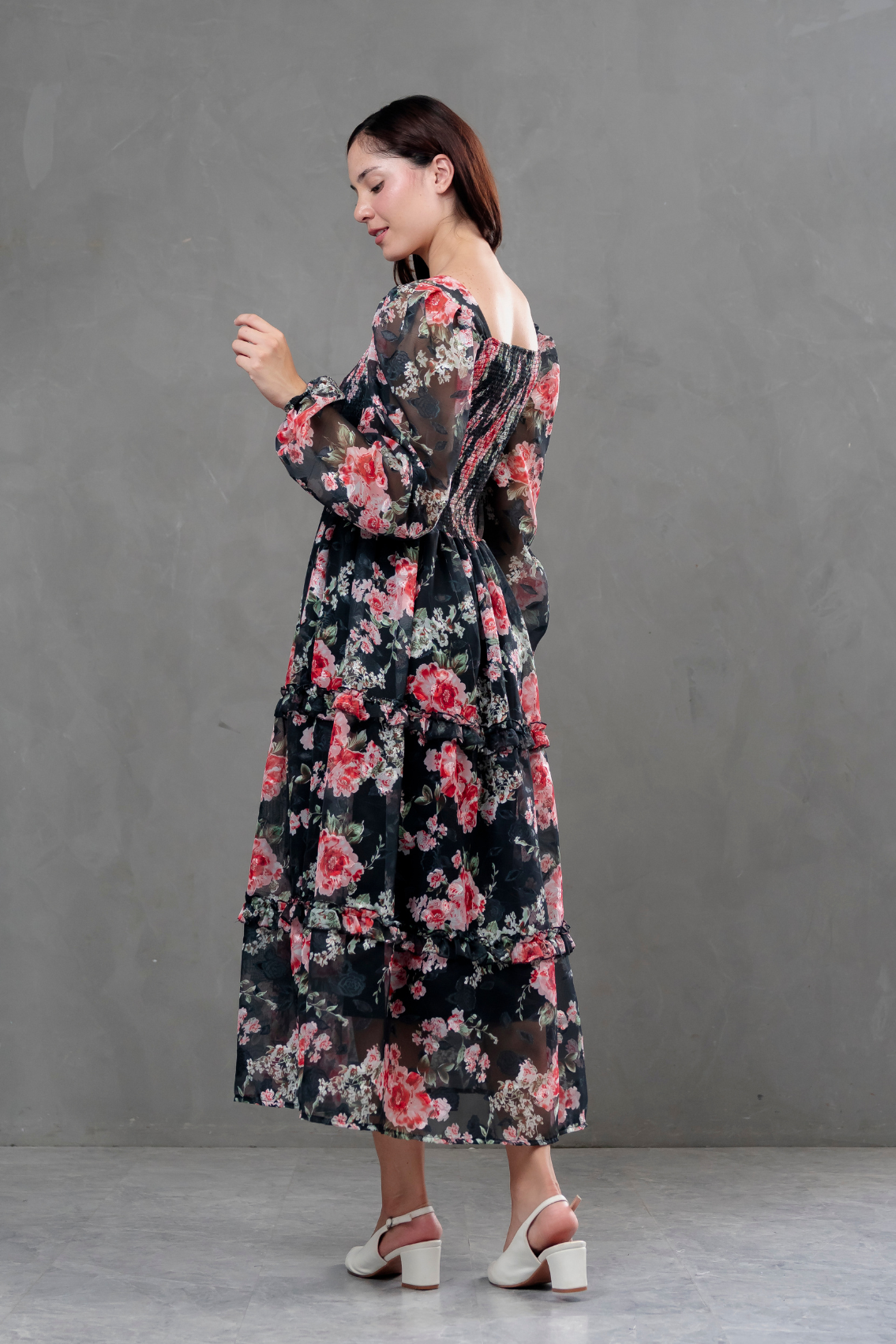 Vestido de gasa Amelia manga larga floreado