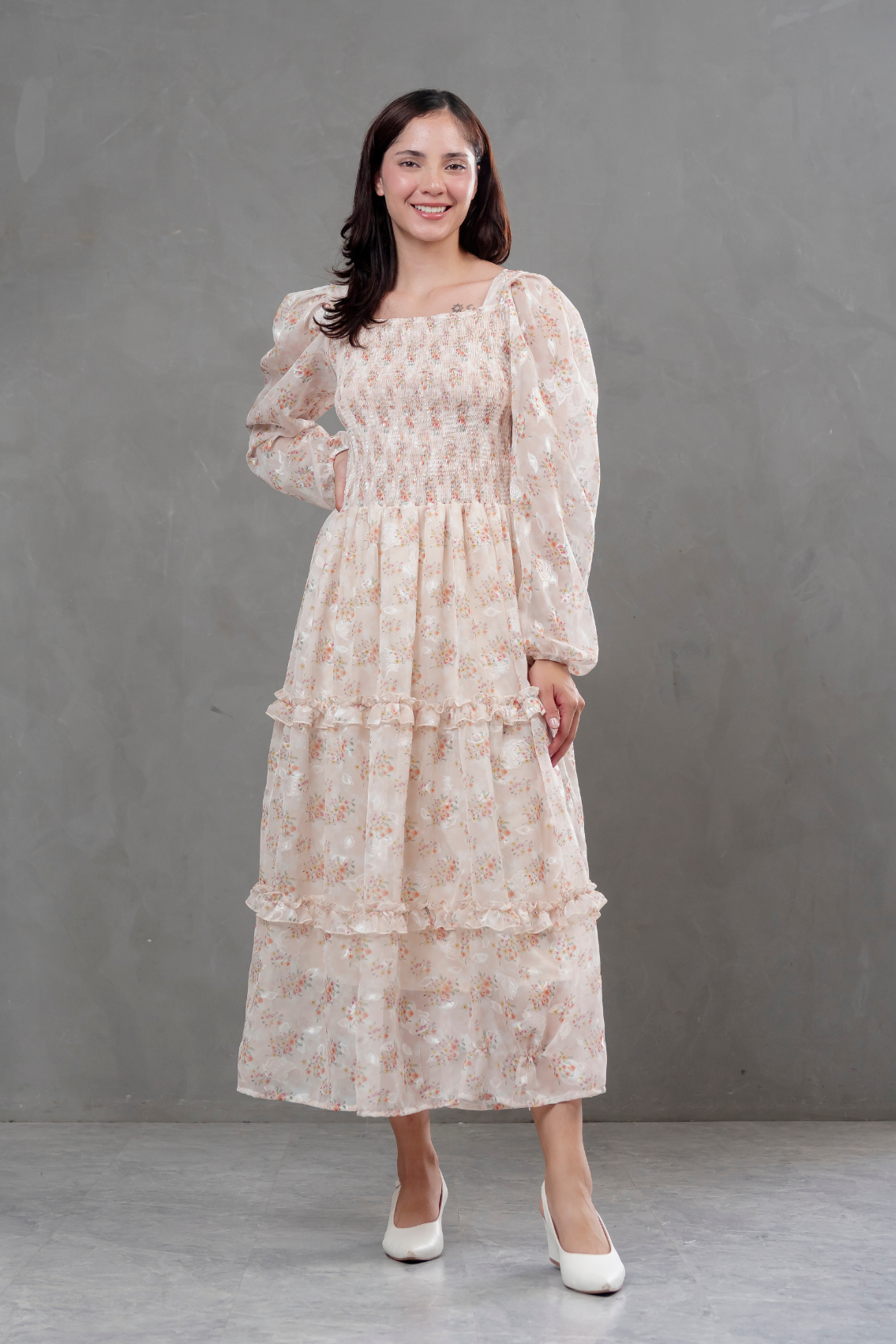 Vestido de gasa Amelia manga larga floreado