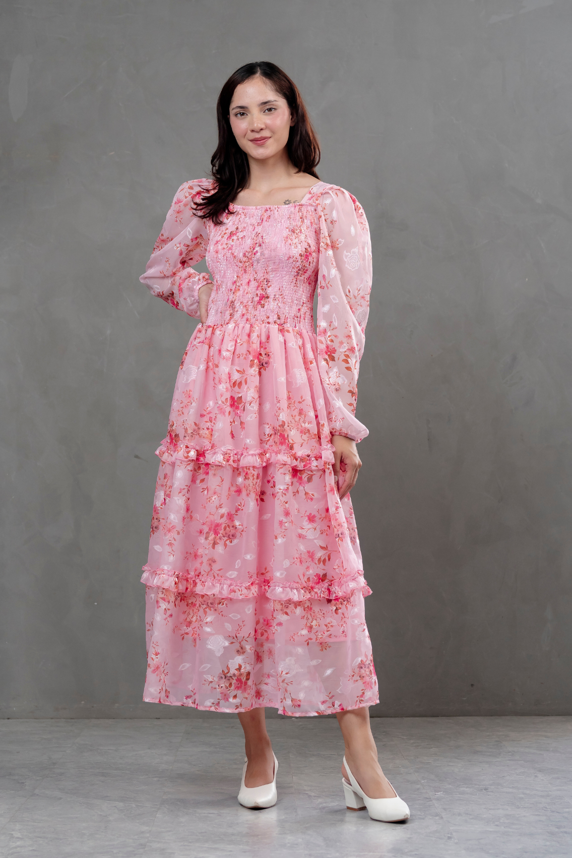 Vestido de gasa Amelia manga larga