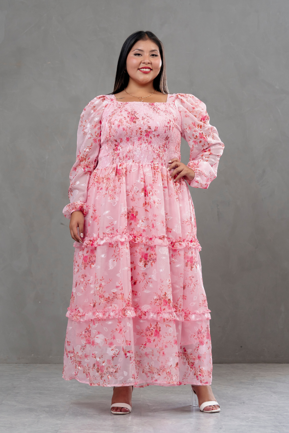 Vestido de Gasa Amelia manga larga rosado