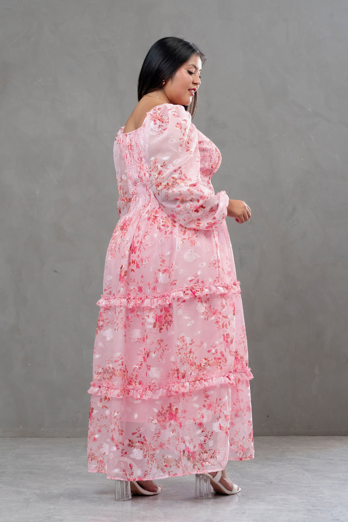 Vestido de Gasa Amelia manga larga rosado