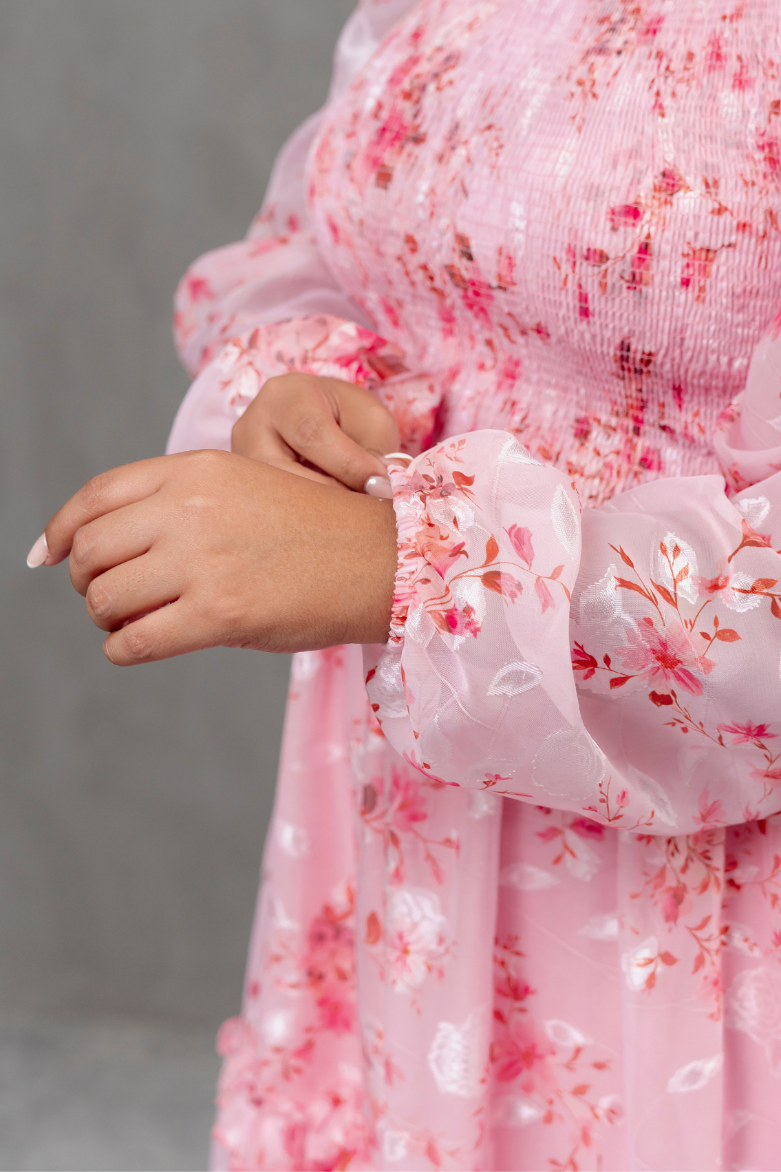 Vestido de Gasa Amelia manga larga rosado