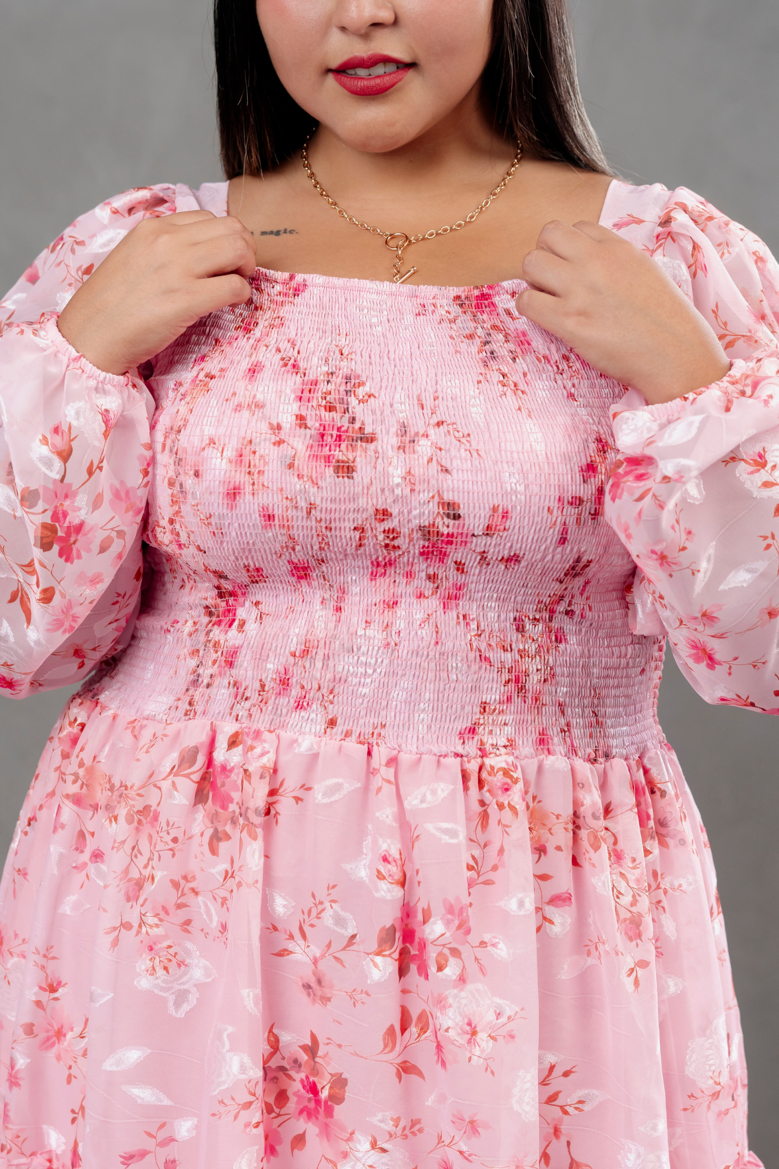 Vestido de Gasa Amelia manga larga rosado
