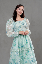 Vestido de gasa Amelia manga larga verde
