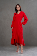Vestido Envolvente manga larga rojo vino