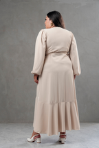 Vestido Envolvente manga larga beige