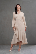 Vestido Envolvente manga larga beige