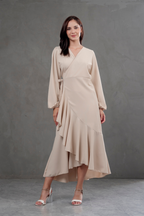 Vestido Envolvente manga larga beige