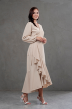 Vestido Envolvente manga larga beige