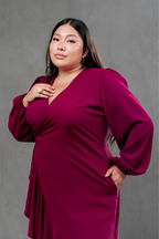 Vestido Envolvente Valentina manga larga Burgundy