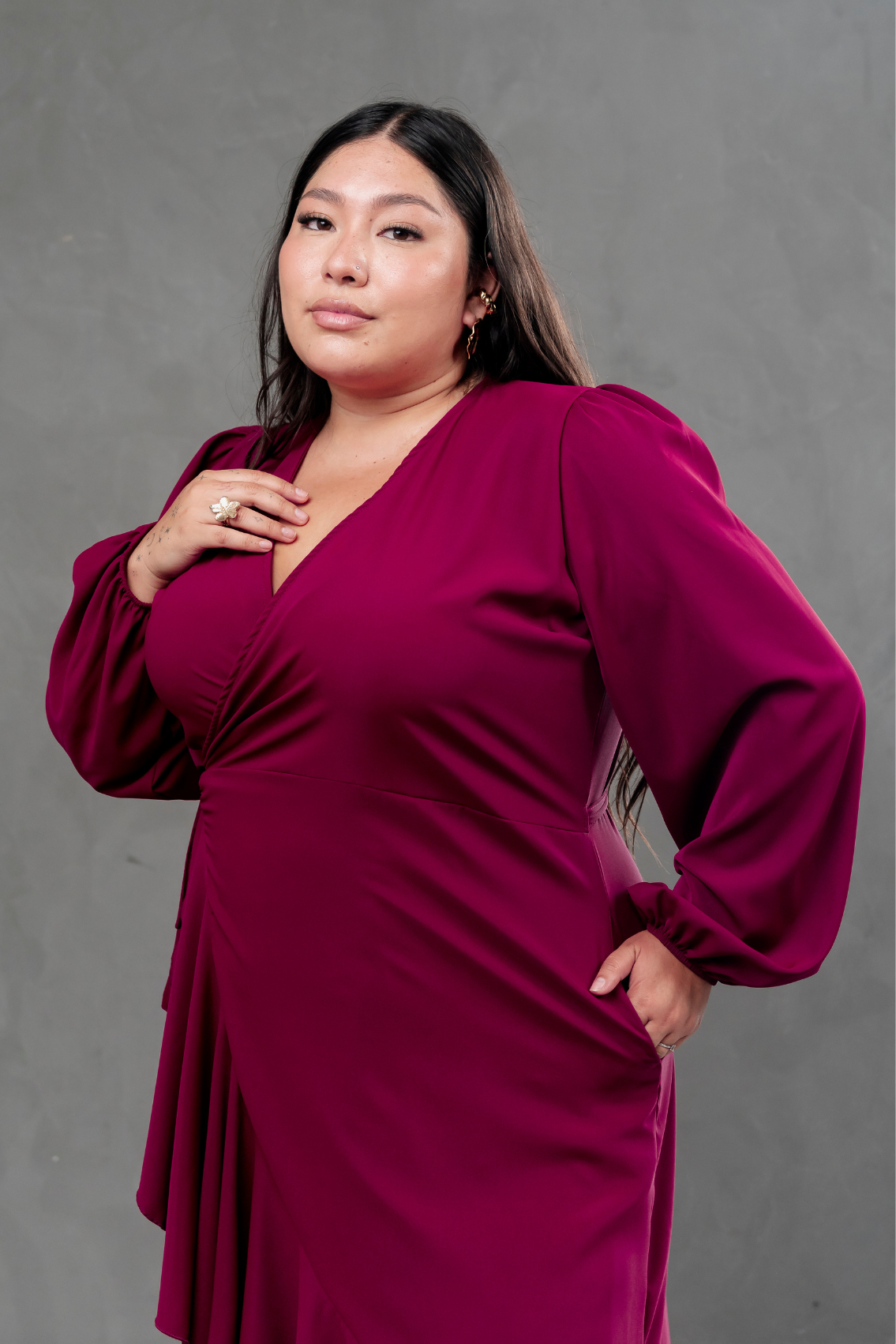 Vestido Envolvente Valentina manga larga Burgundy