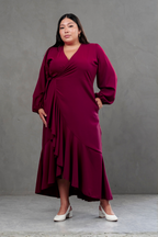 Vestido Envolvente Valentina manga larga Burgundy