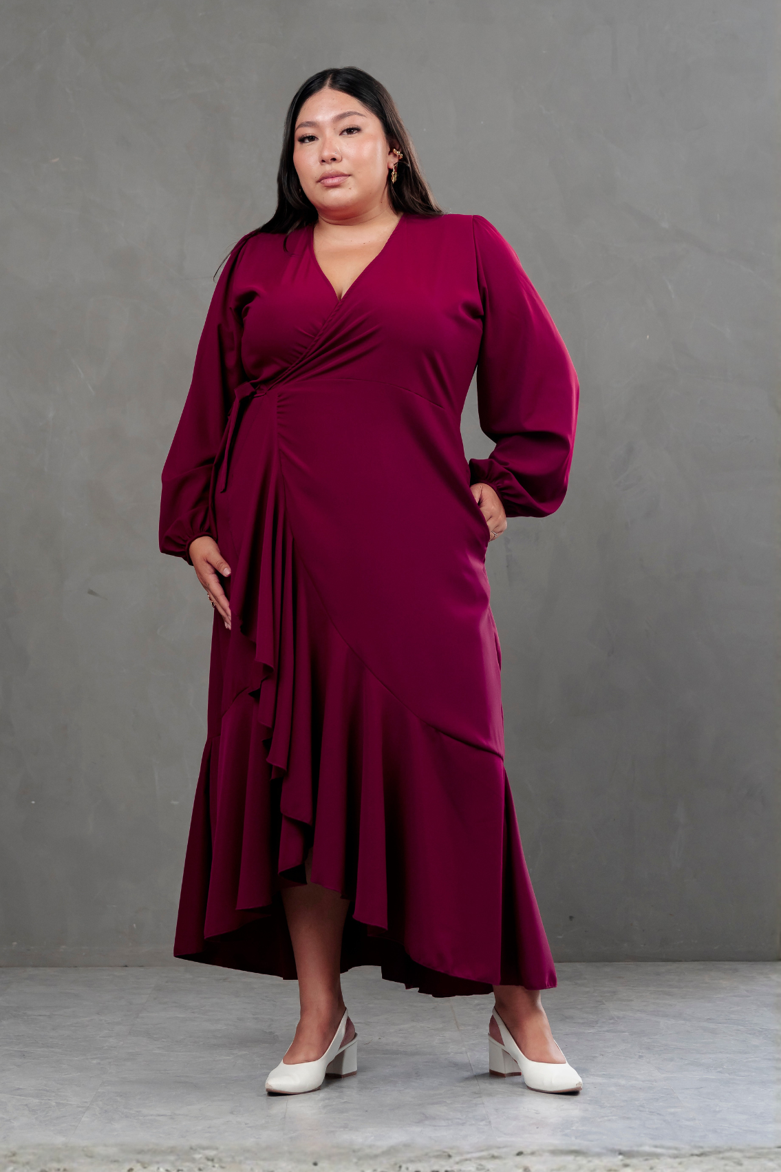 Vestido Envolvente Valentina manga larga Burgundy