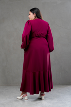 Vestido Envolvente Valentina manga larga Burgundy