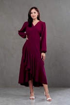 Vestido Envolvente Valentina manga larga Burgundy