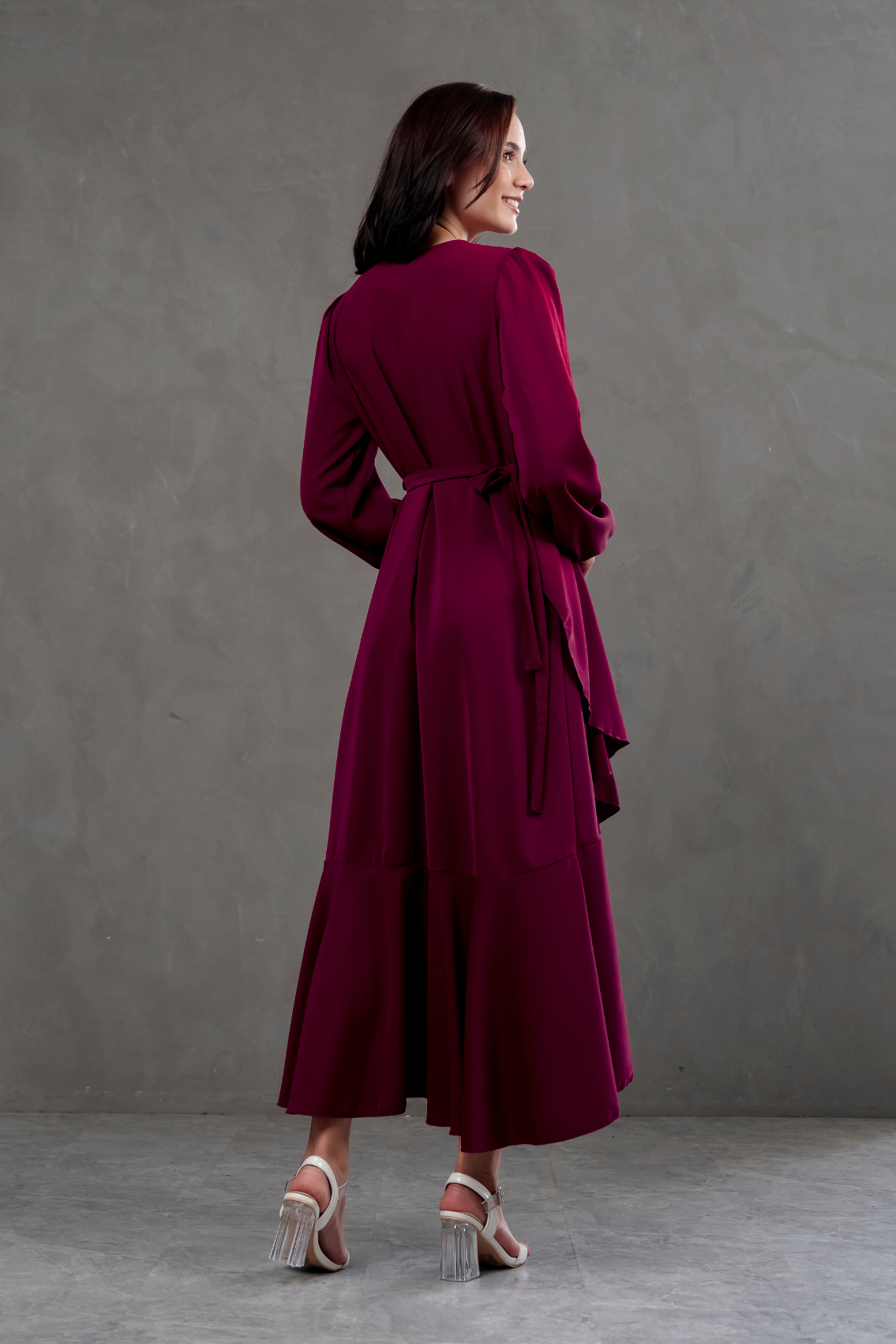 Vestido Envolvente Valentina manga larga Burgundy