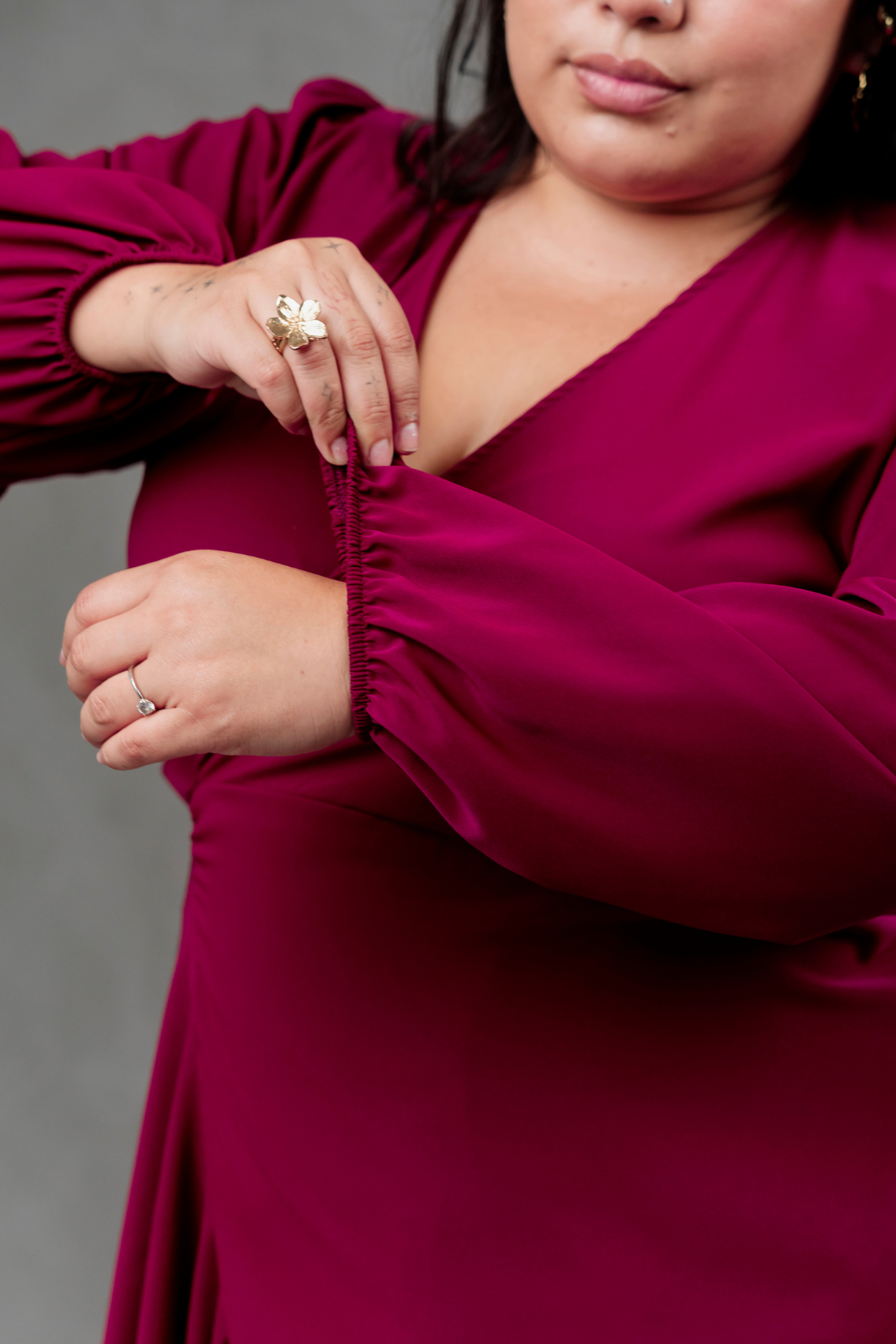 Vestido Envolvente Valentina manga larga Burgundy