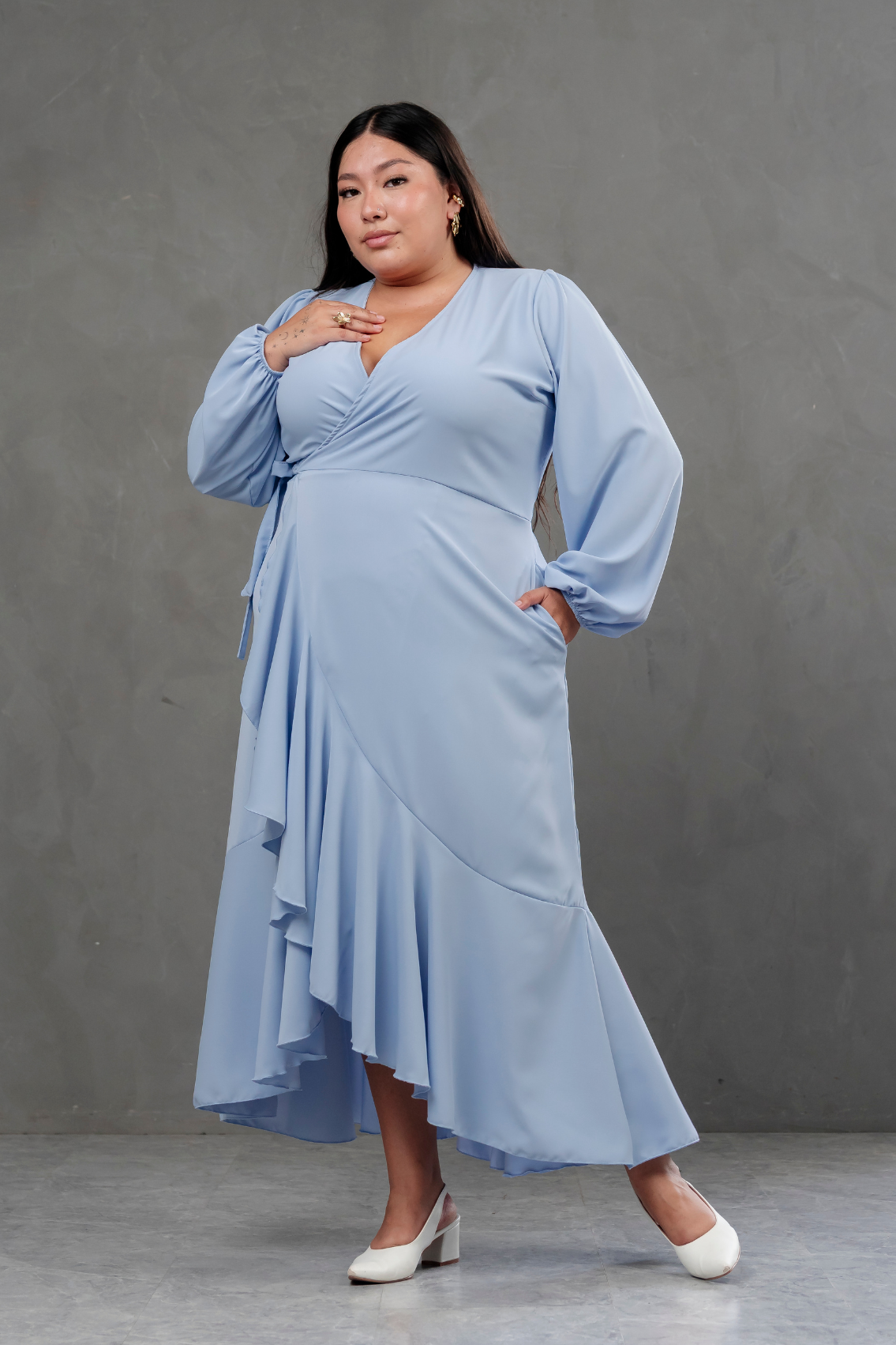 Vestido Envolvente manga larga rosado